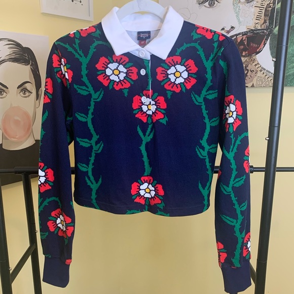 💫HP‼️💫 NWOT ROWING BLAZERS x Target Rose Print Rugby Shirt, Nvy/Red/Grn/Wht, XXS - Picture 3 of 7